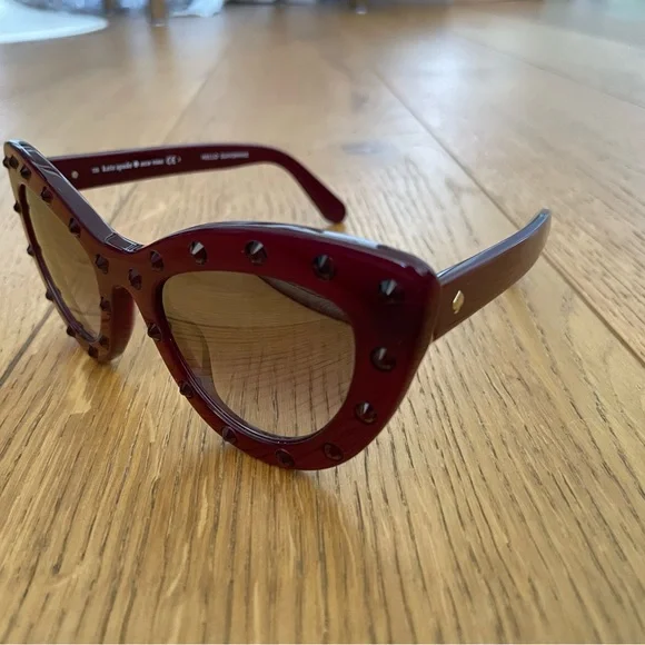 Kate Spade Burgundy Studded Cat-Eye Sunglasses - Picture 3 of 6